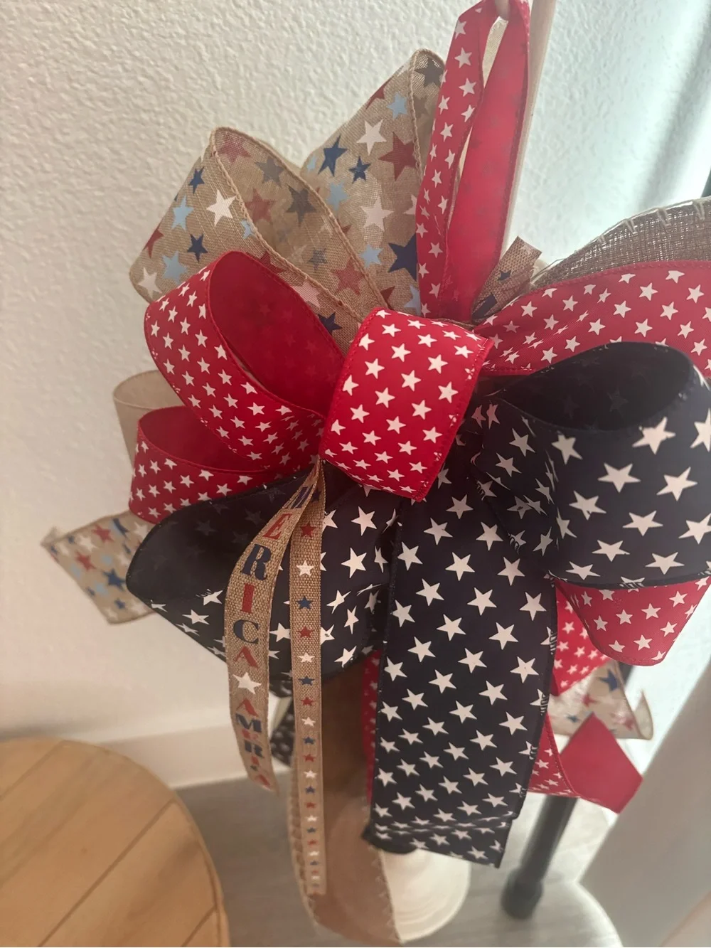 XLHandmade Patriotic Star Bow Americana Red, Navy & Natural Final Sale